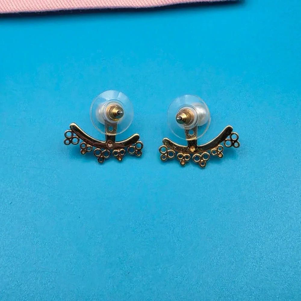 Kate Spade Faux Pearl Crystal Pave Ear Jacket Earrings Gold Tone